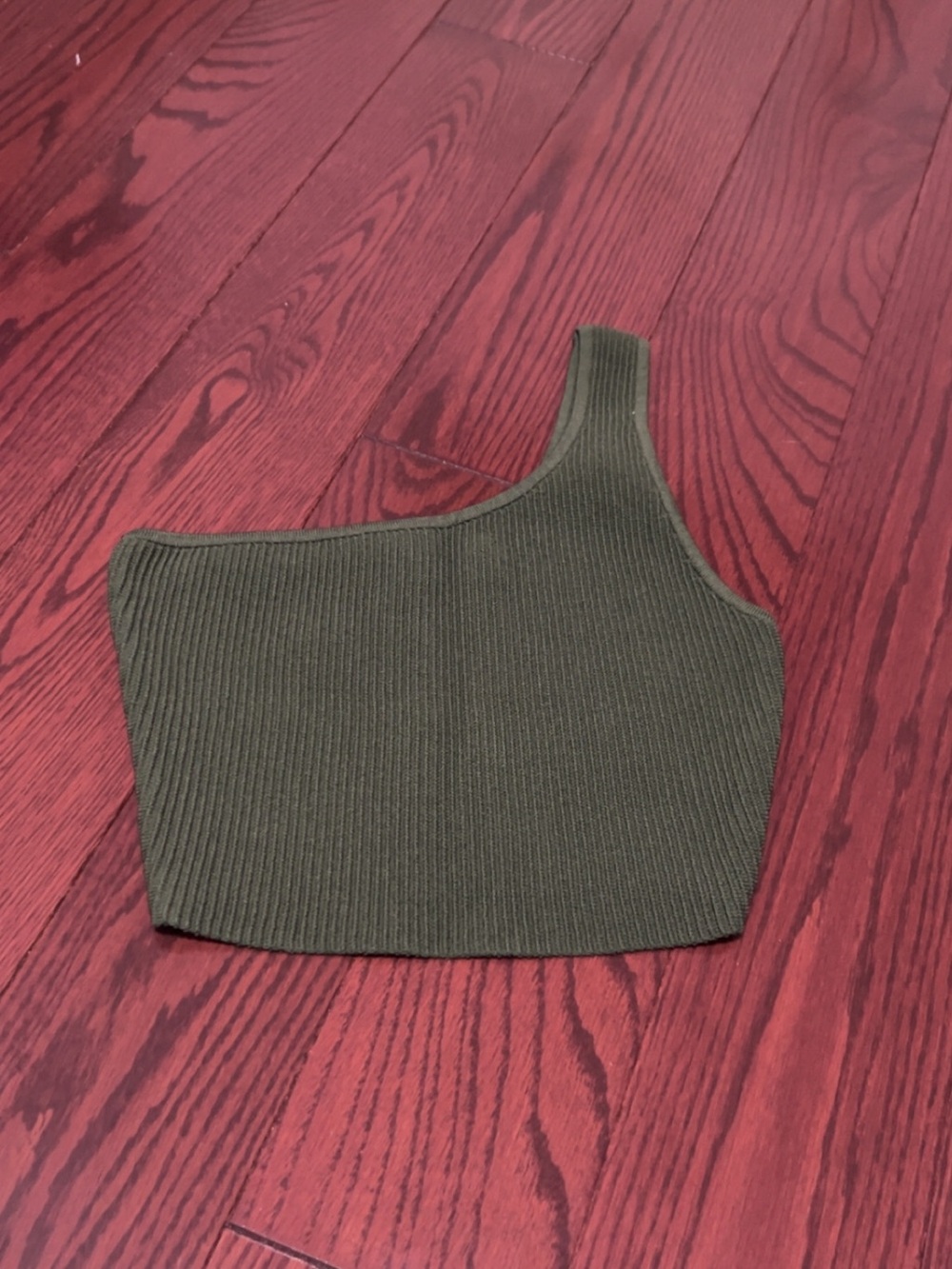 Artizia One-Shoulder Ribbed Crop Top - Olive Green
